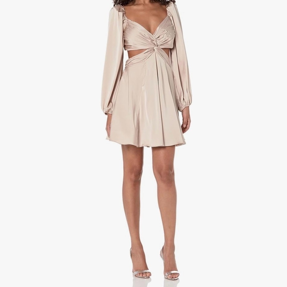 Astr the label champagne Long Sleeve Twist-Front Dress mini